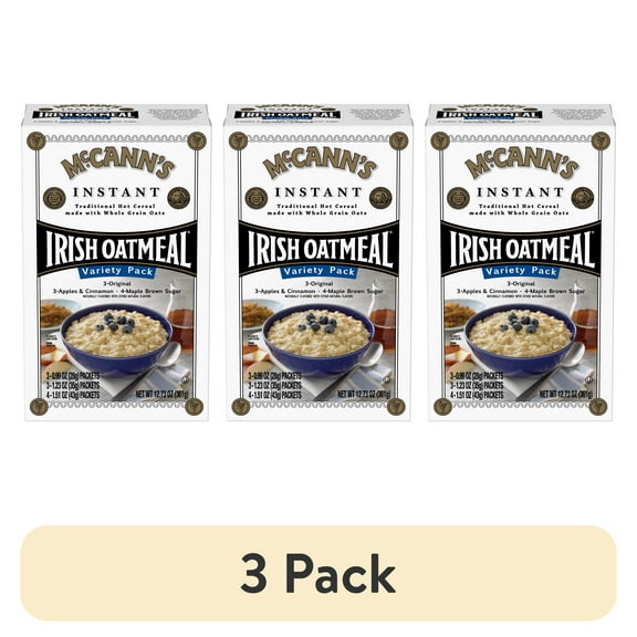 (3 pack) McCann's Regular, Apples & Cinnamon & Maple & Brown Sugar Instant Irish Oatmeal Variety Pack, Instant Oatmeal, Kosher, 10 Count Box