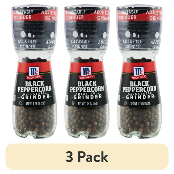 (3 pack) McCormick Culinary Non-GMO Kosher Black Peppercorn Grinder, 1.24 oz Bottle