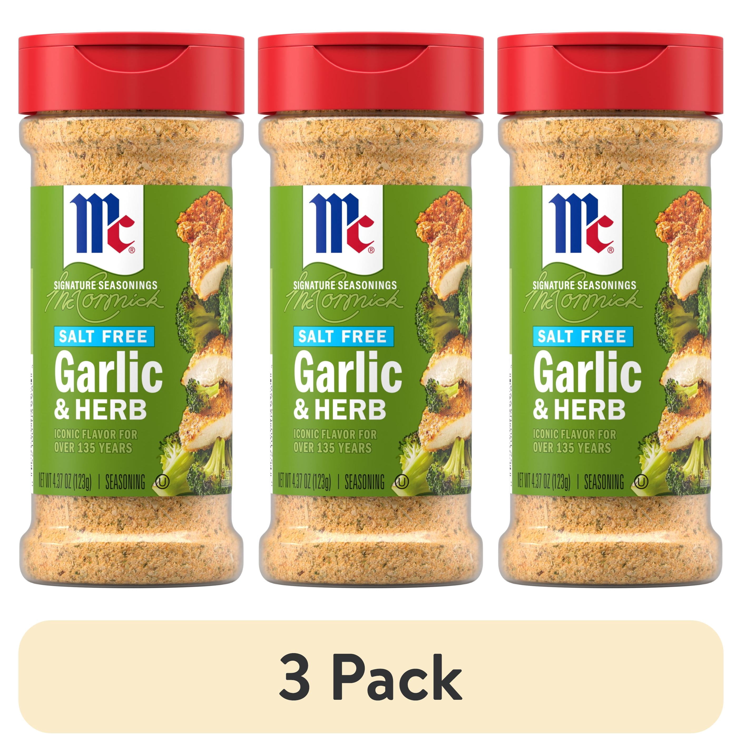 (3 pack) McCormick Seasoning, Salt Free Garlic and Herb, 4.37 oz Bottle