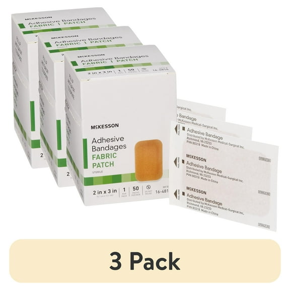 (3 pack) McKesson Adhesive Bandages for Wound Care, Fabric Patch, Sterile, 2 in x 3 in, 50 Count, 1 Pack