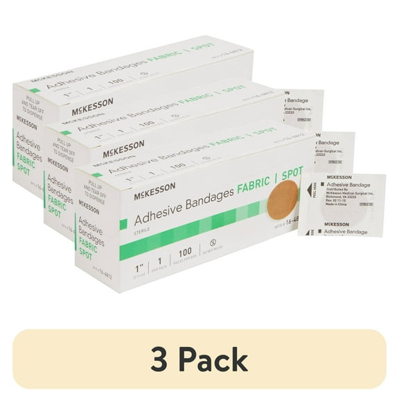 (3 pack) McKesson Adhesive Spot Bandages - Sterile, Round, Tan Fabric, 1 in, 100 Count, 1 Pack