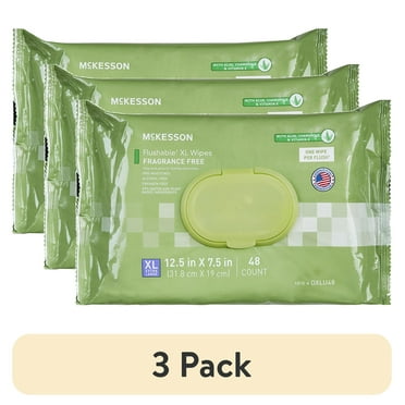 (3 pack) McKesson Flushable* Wet Wipes XL - Aloe & Vitamin E Formula, Gentle on Skin, Plant-Based Adult Cleansing Wipes - Unscented, 48 Wipes, 1 Pack