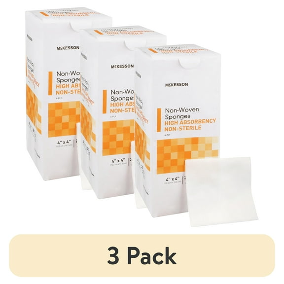 (3 pack) McKesson Non-Woven Gauze Sponges, 4-Ply Cotton Wound Pads, 4 in x 4 in, 200 per Pack, 1 Pack