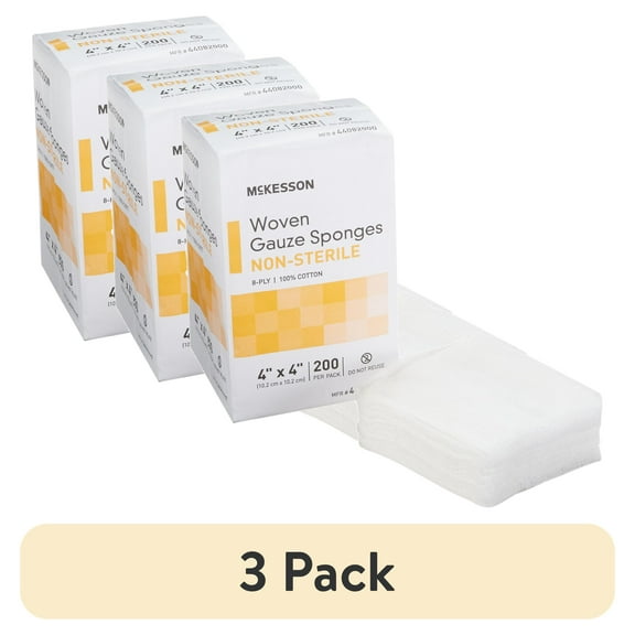 (3 pack) McKesson Woven Gauze Sponges, Non-Sterile 8-Ply Wound Pads, 4 in x 4 in, 200 per Pack, 1 Pack