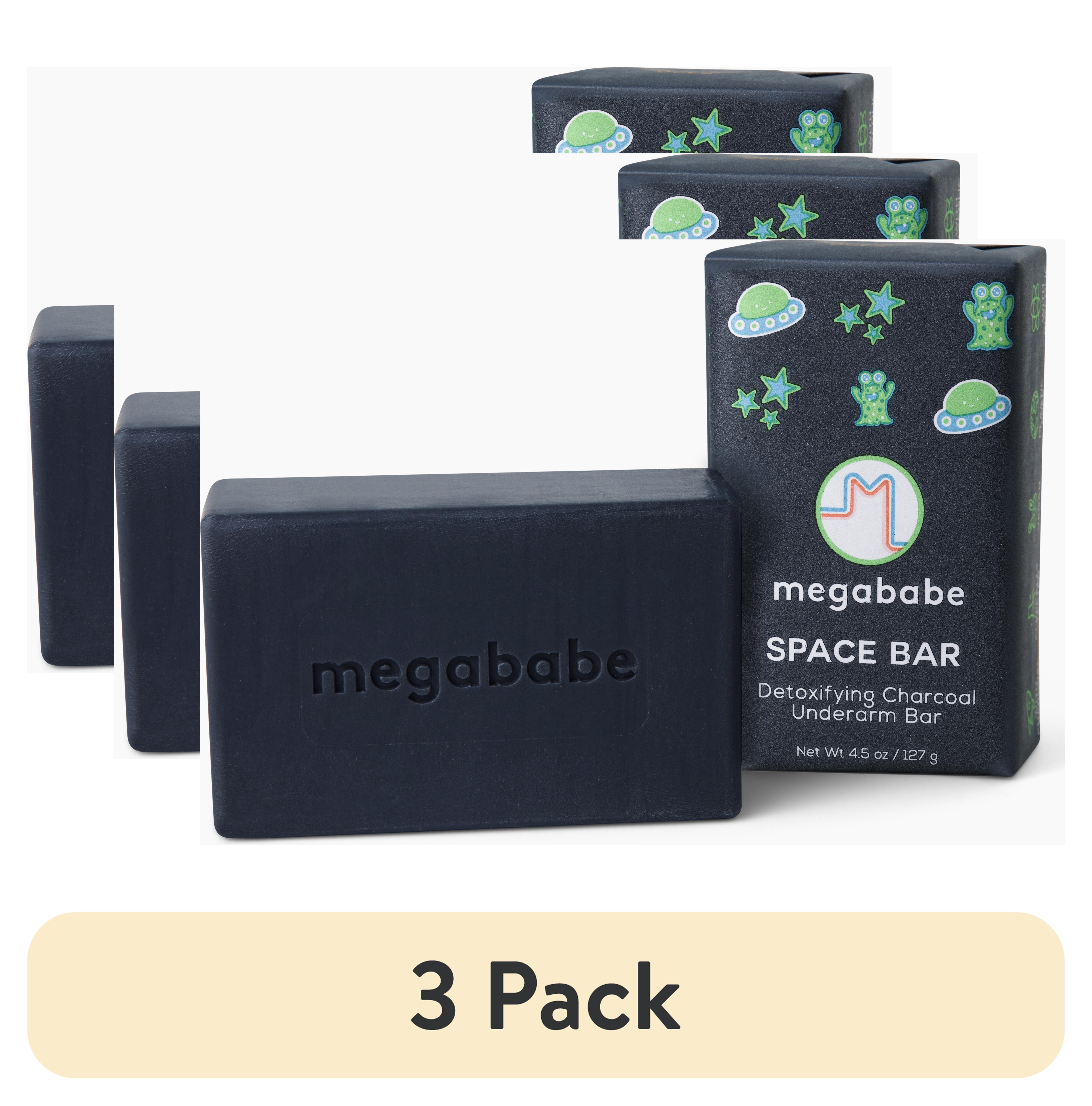 (3 pack) Megababe Space Bar Underarm Bar Soap with Detoxifying Charcoal for Odor Control, 3.5 oz