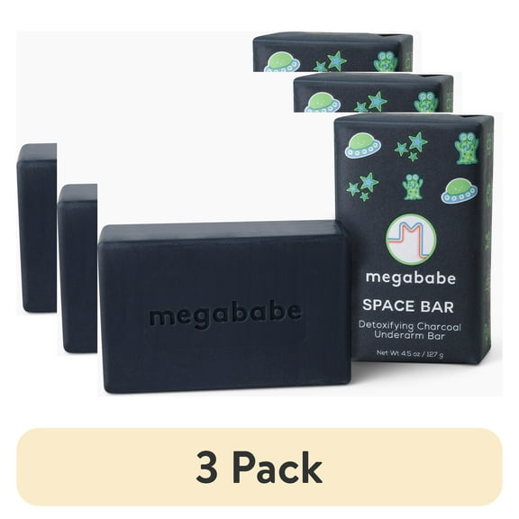 (3 pack) Megababe Space Bar Underarm Bar Soap with Detoxifying Charcoal for Odor Control, 3.5 oz