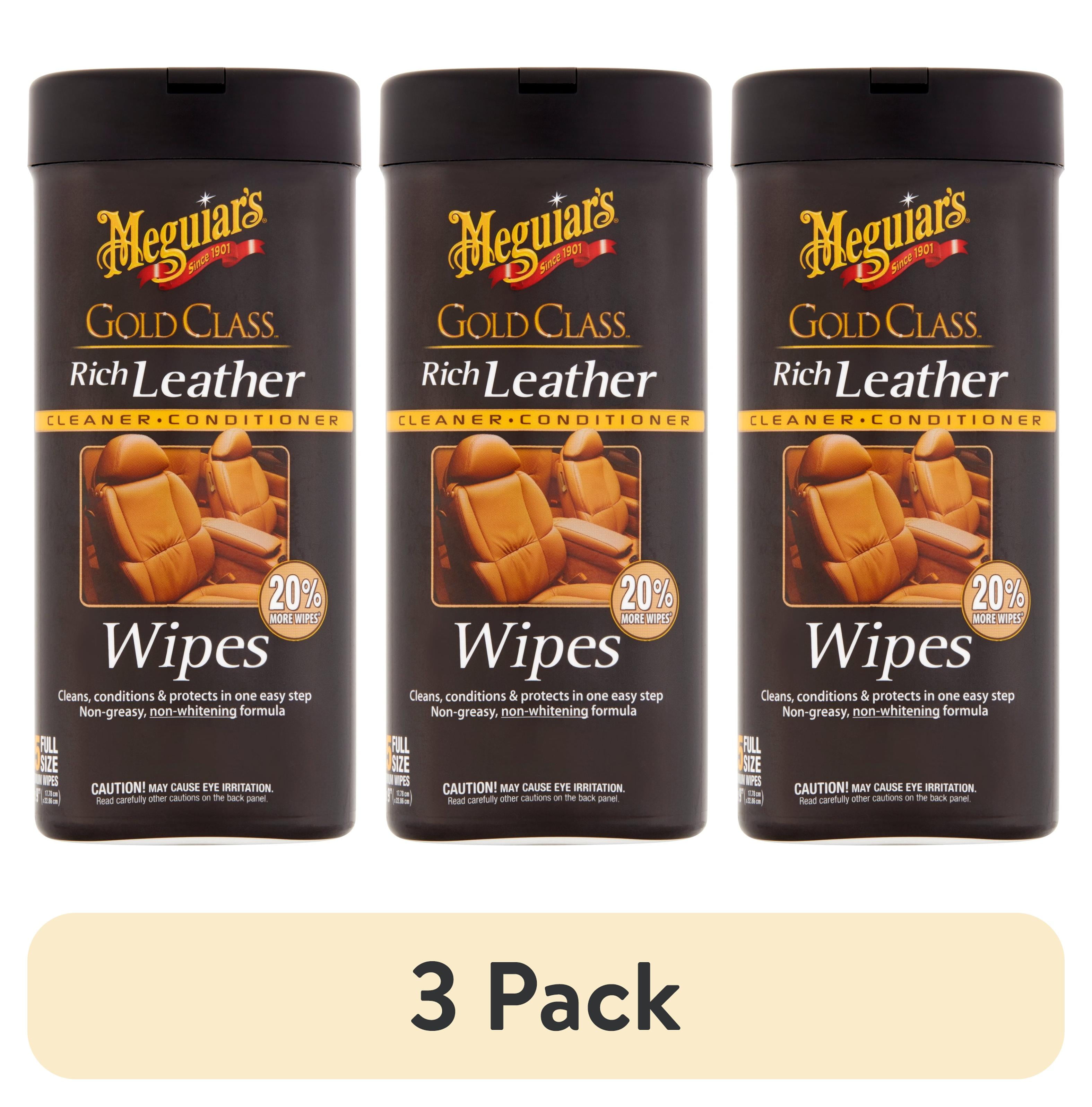 (3 pack) Meguiar's GoldClass Rich Leather Cleaner & Conditioner Wipes, 25 Wipes