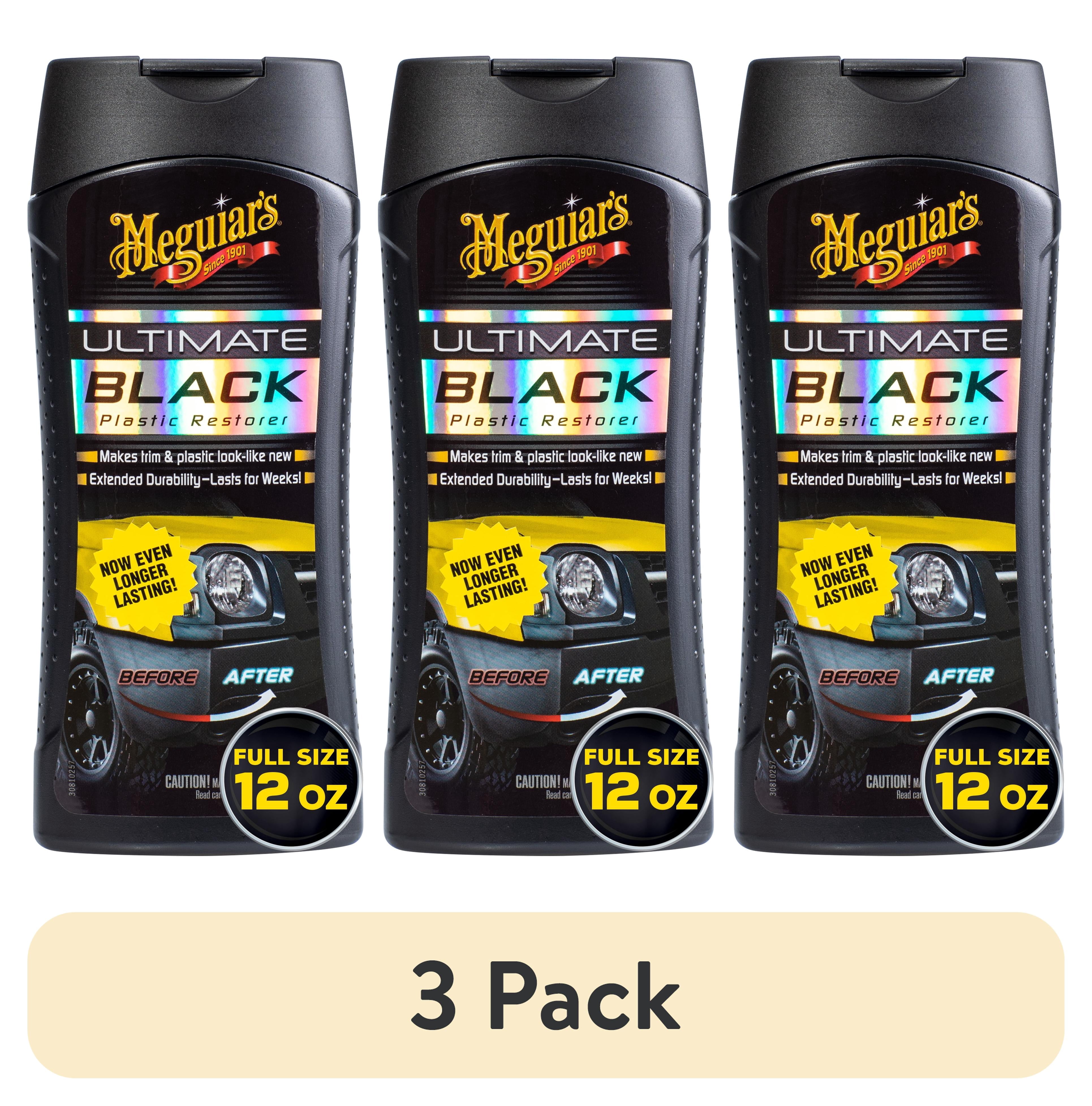 (3 pack) Meguiar’s Ultimate Black Plastic Restorer, White, Liquid – Restores Car Shine, 12 Oz