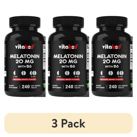 (3 pack) Melatonin 20 mg - 240 Fast Dissolve Tablets - Drug Free - Natural Berry Flavor - Vegetarian, Non-GMO, Gluten Free 240 Count