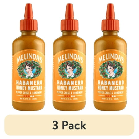 (3 pack) Melinda's Habanero Honey Mustard, Pepper Sauce and Condiment, 12 Fl Oz