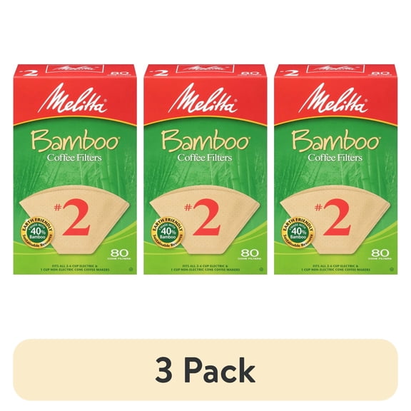(3 pack) Melitta #2 Bamboo Cone Coffee Filters, 80 ct. Box