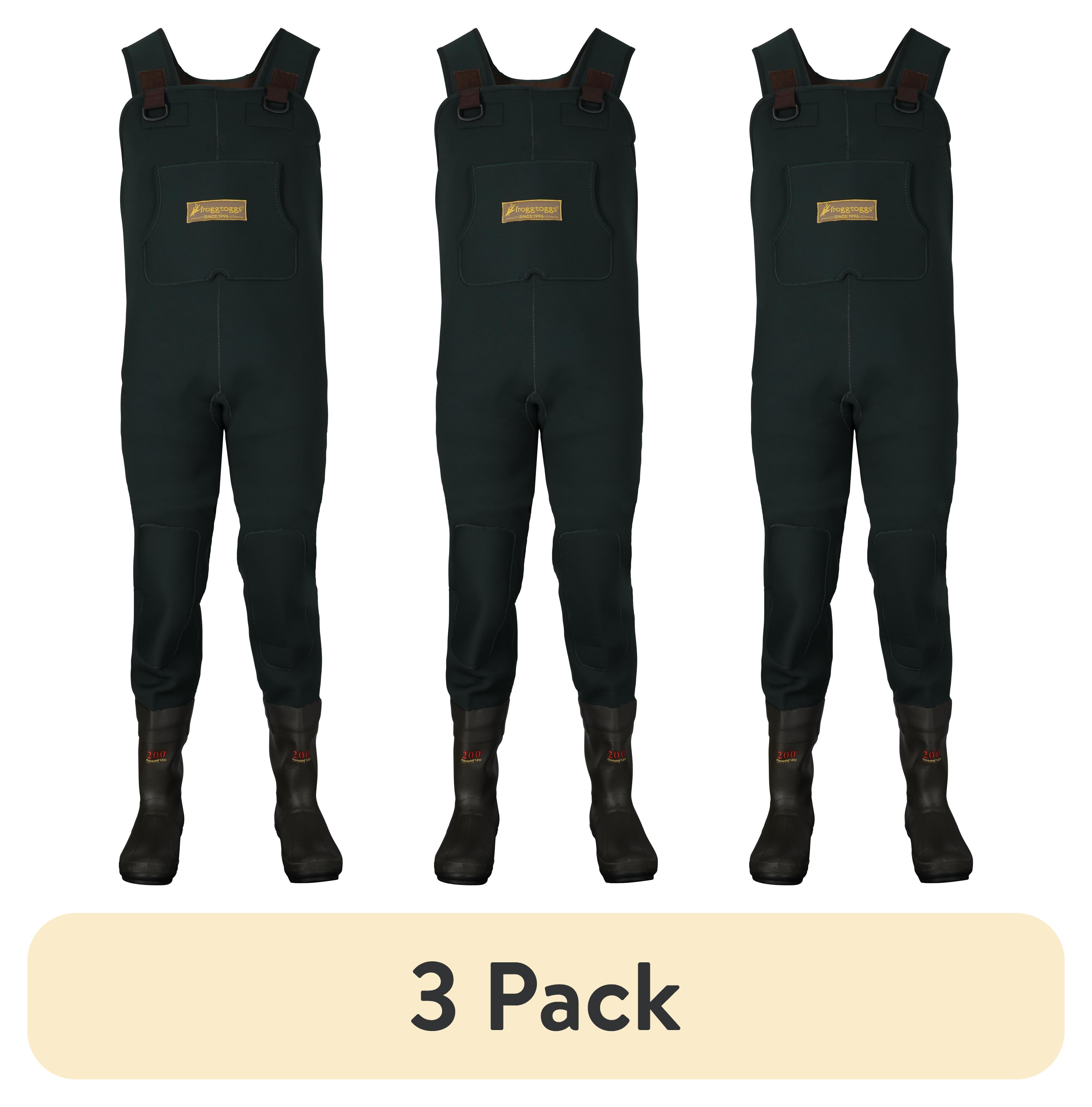 (3 pack) Frogg Toggs Men’s Amphib Bootfoot Chest Waders, Neoprene Waders for Fishing with 200g Thinsulate Cleated Boots, Forest Green, Size 11