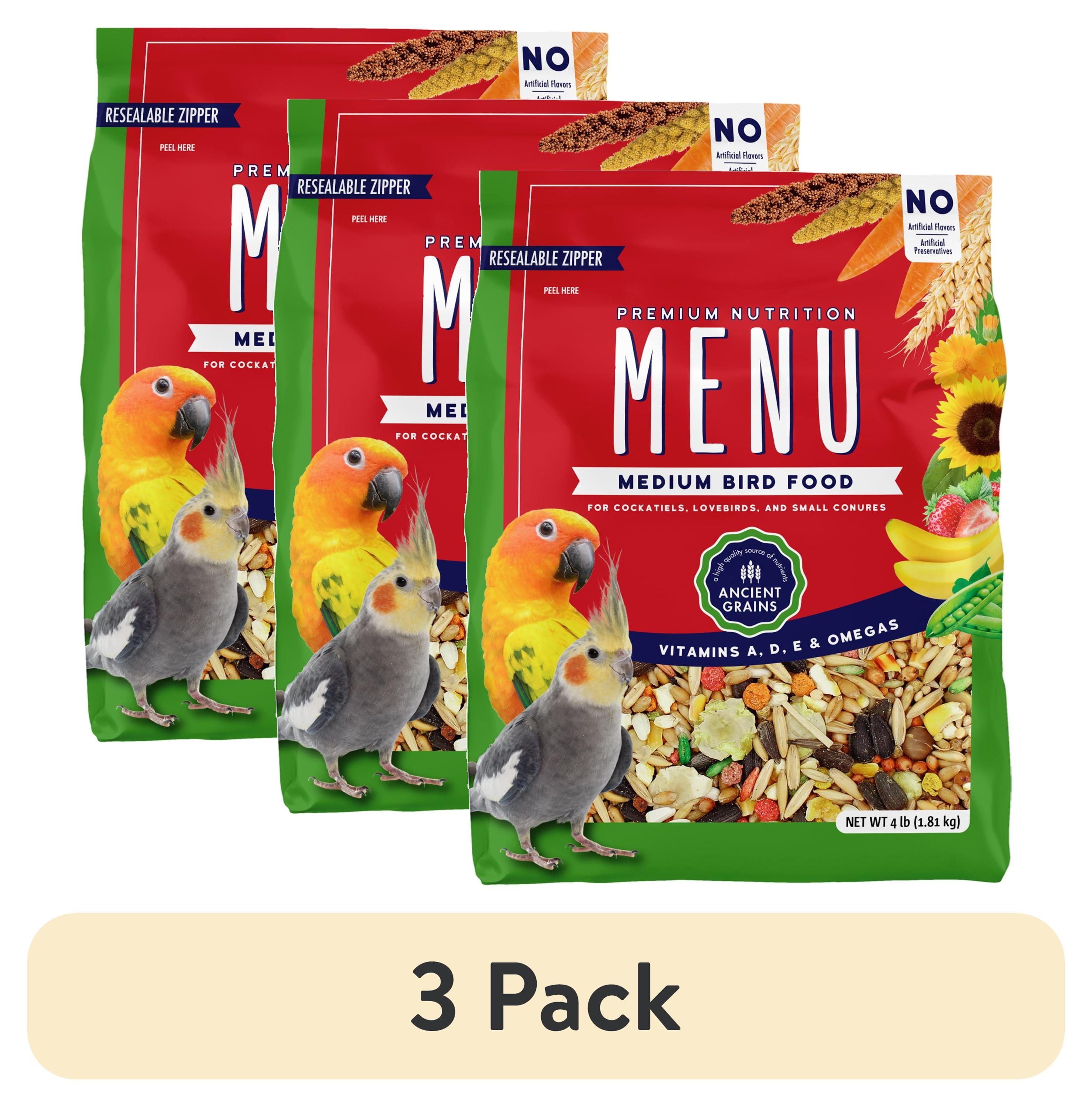 (3 pack) Menu Vitamin Fortified Food for Cockatiel, Lovebirds, and Small Consures, 4 lb