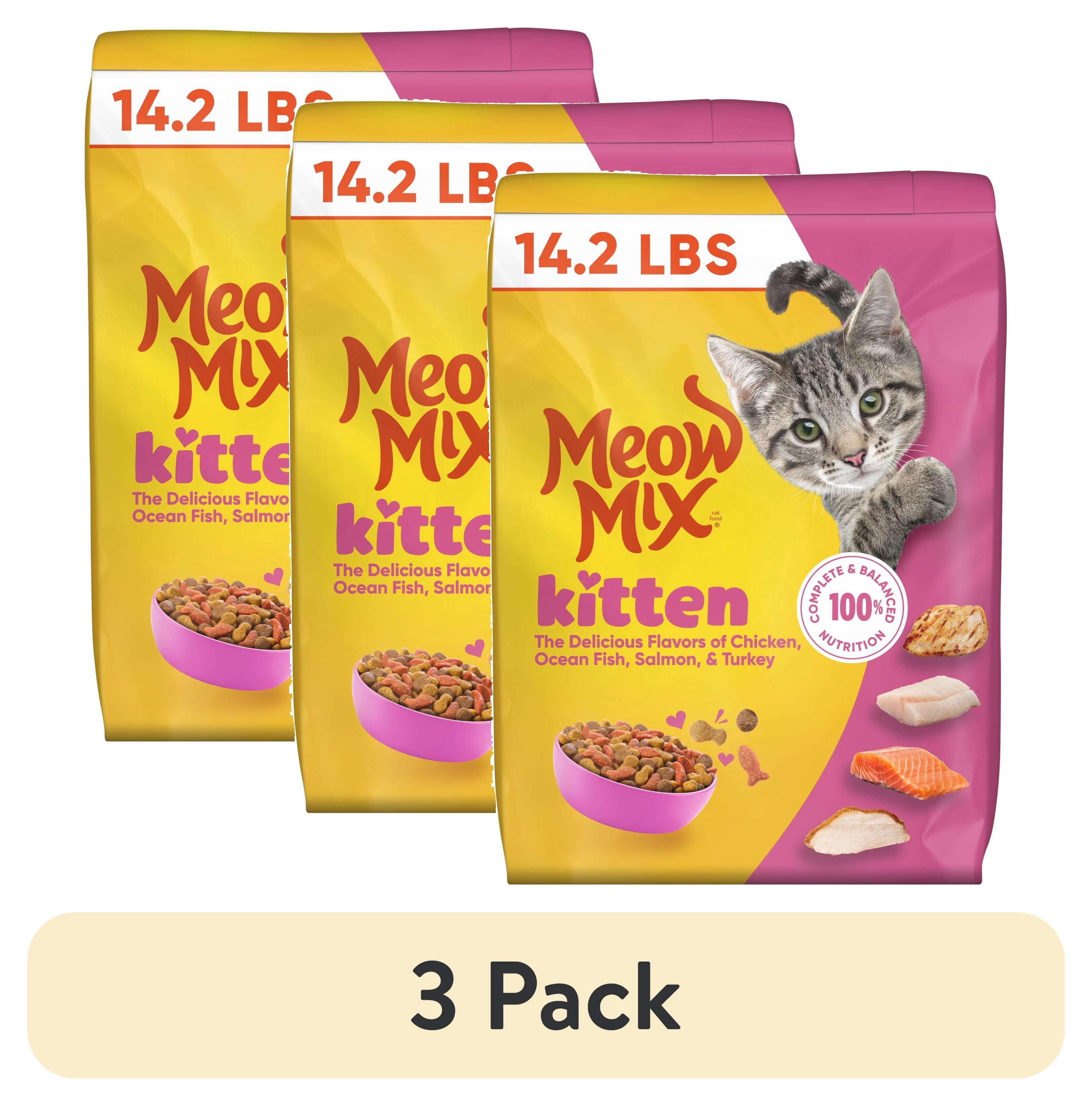 (3 pack) Meow Mix Kitten Li’l Nibbles Dry Cat Food for Kittens, 14.2 lb Bag