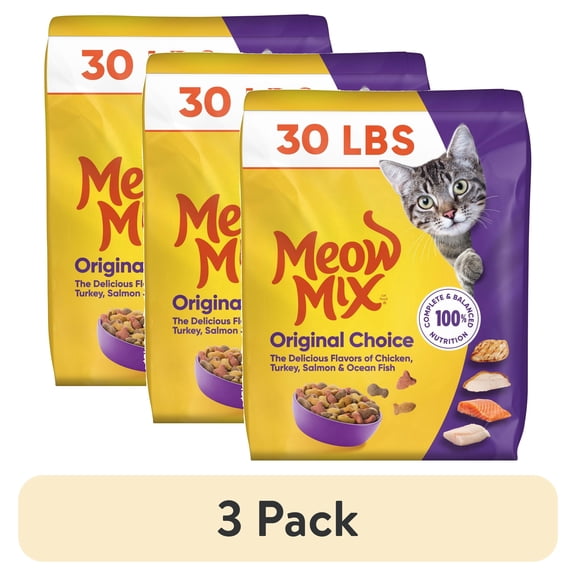 (3 pack) Meow Mix Original Choice Dry Cat Food, 30 lb. Bag