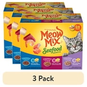 (3 pack) Meow Mix Seafood Selections Variety Pack, Wet Cat Food, 2.75 oz Cup (24 Pack)