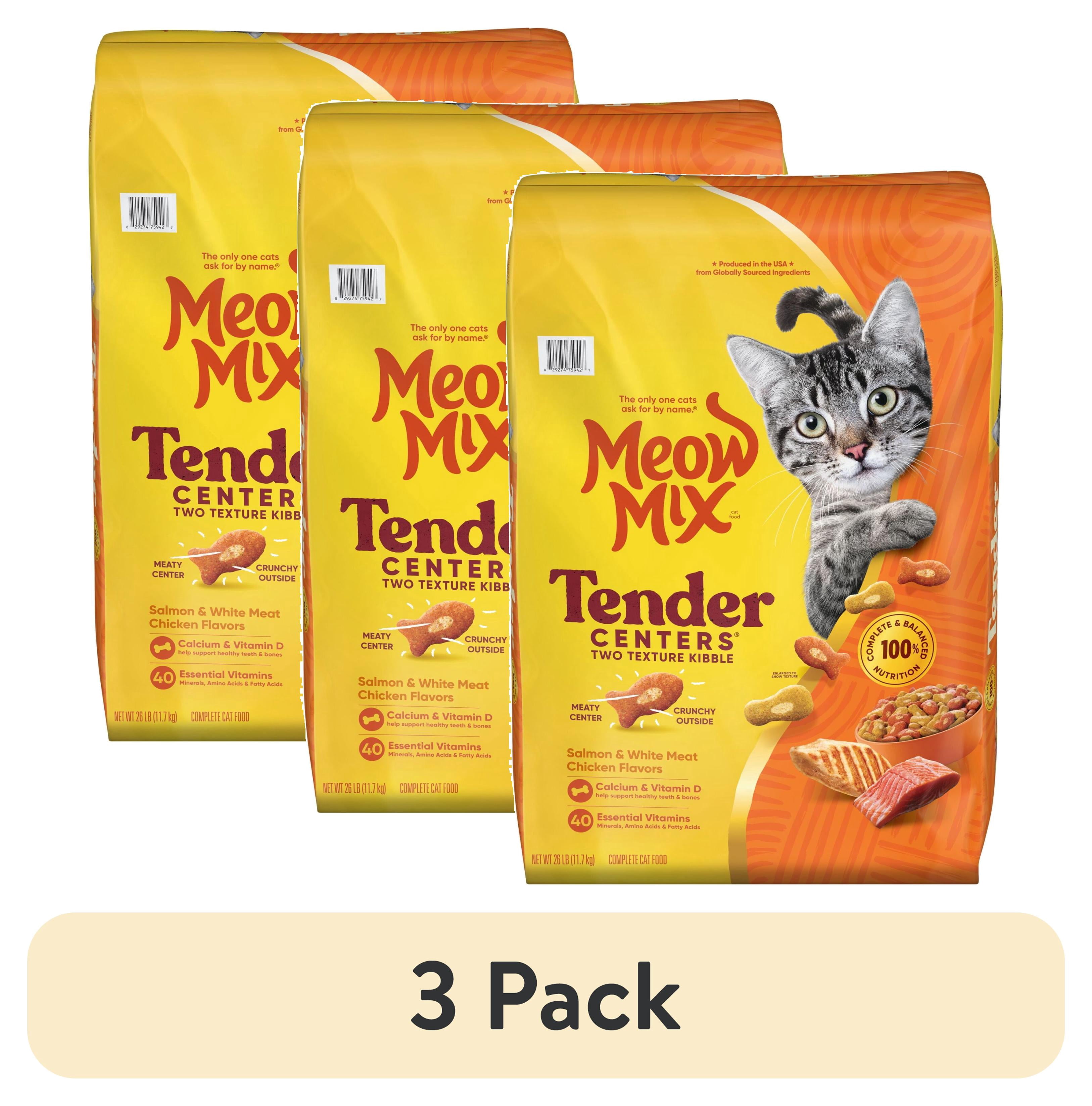 (3 pack) Meow Mix Tender Centers Dry Cat Food, Salmon & White Meat Chicken Flavors, 26 lb Bag