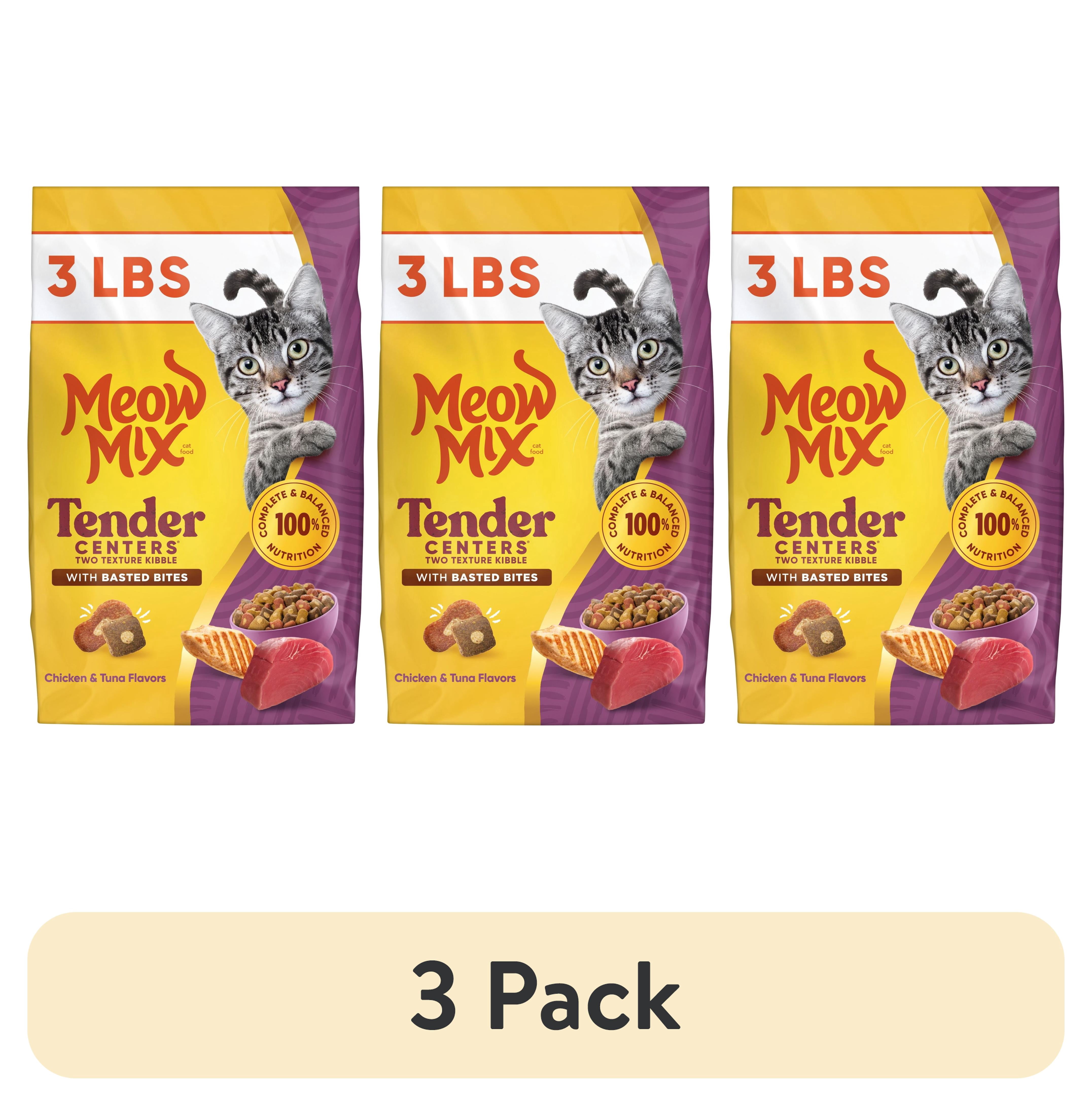 (3 pack) Meow Mix Tender Centers with Basted Bites, Chicken & Tuna Flavors, Dry Cat Food, 3 lb. Bag