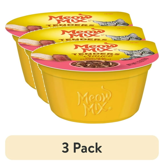 (3 pack) Meow Mix Tenders in Sauce Wet Cat Food With REAL Chicken & Beef, 2.75 oz Cup (Packaging And Formulation Updates Underway)