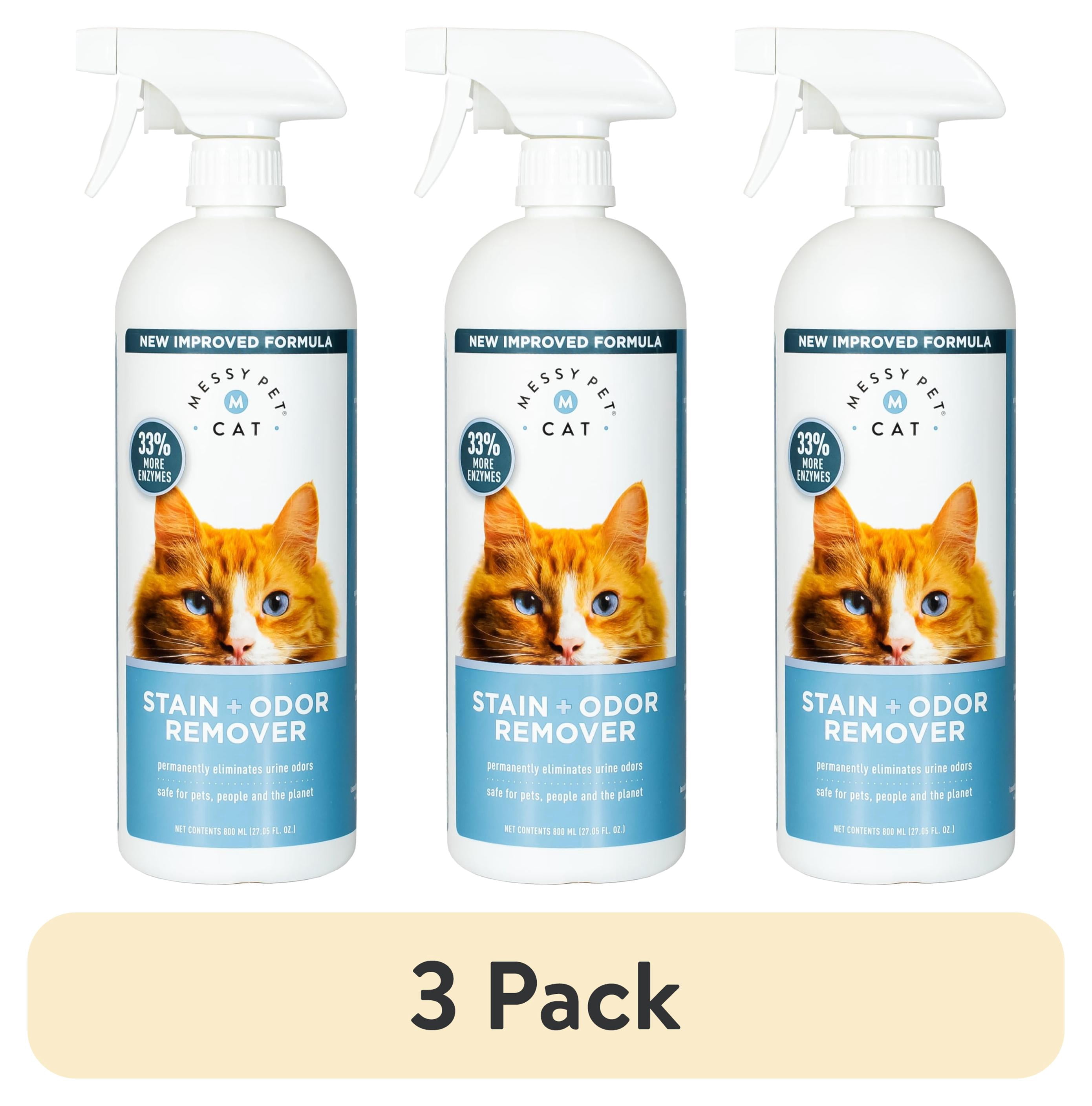 (3 pack) Messy Pet Cat Stain + Odor Remover Cleans Urine Smells from Carpet, Couch, Mattress - 27 oz