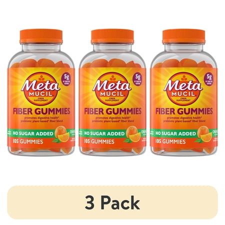 (3 pack) Metamucil Fiber Gummies, No Sugar Added Fiber Gummies for Adults, Orange, 105 Count