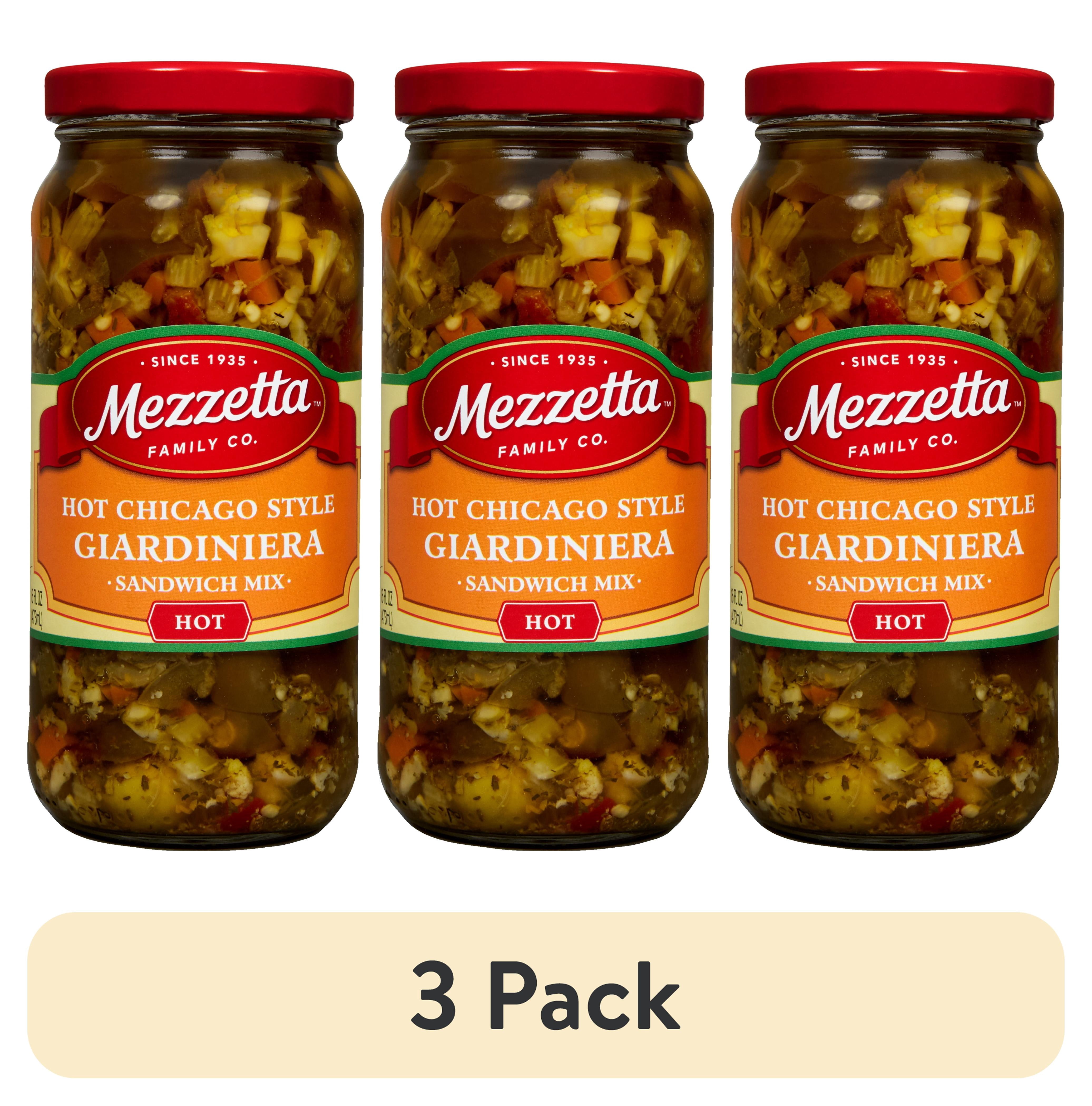 (3 pack) Mezzetta Hot Chicago Style Giardiniera Sandwich Mix, 16 fl oz Jar