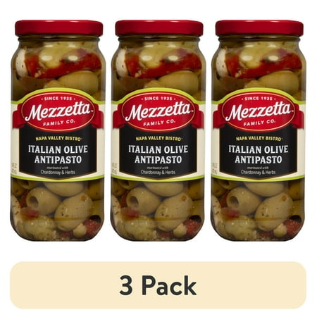 (3 pack) Mezzetta Napa Valley Bistro™ Italian Olive Antipasto with Chardonnay & Herbs, 16 oz jar, Gluten Free Certified