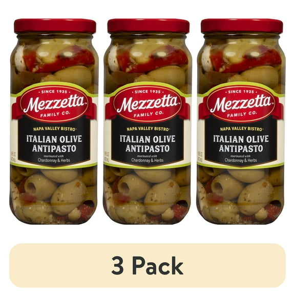 (3 pack) Mezzetta Napa Valley Bistro™ Italian Olive Antipasto with Chardonnay & Herbs, 16 oz jar, Gluten Free Certified
