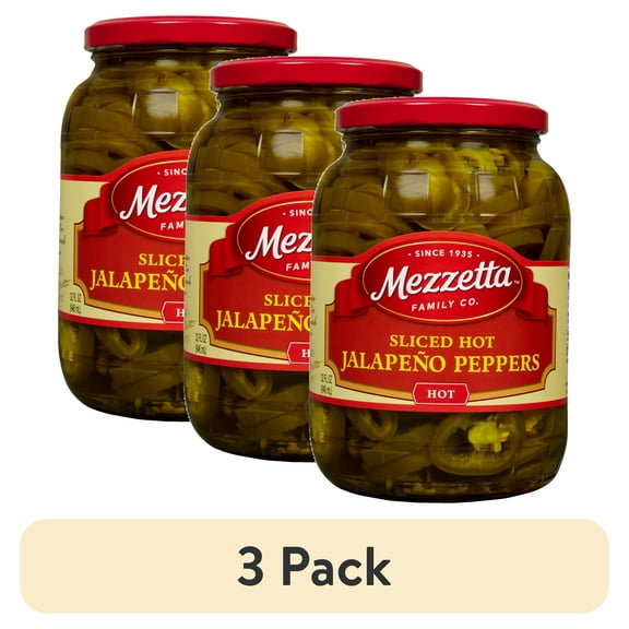 (3 pack) Mezzetta Sliced Hot Jalapeño Peppers, 32 fl oz Jar