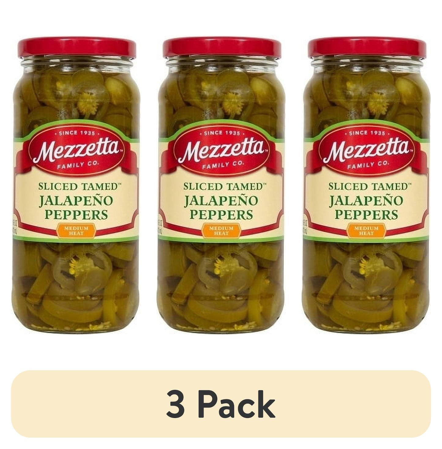 (3 pack) Mezzetta Sliced Tamed Jalapeo Peppers, 16 fl oz Jar