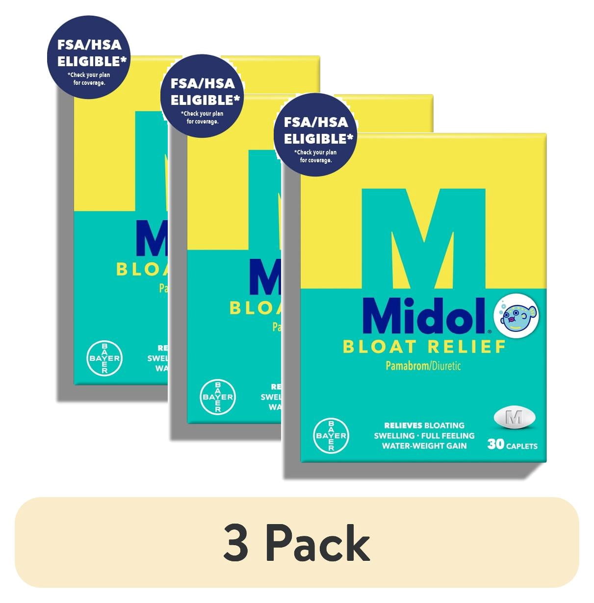 (3 pack) Midol Bloat Relief, Bloating Relief Caplets, 30 Count