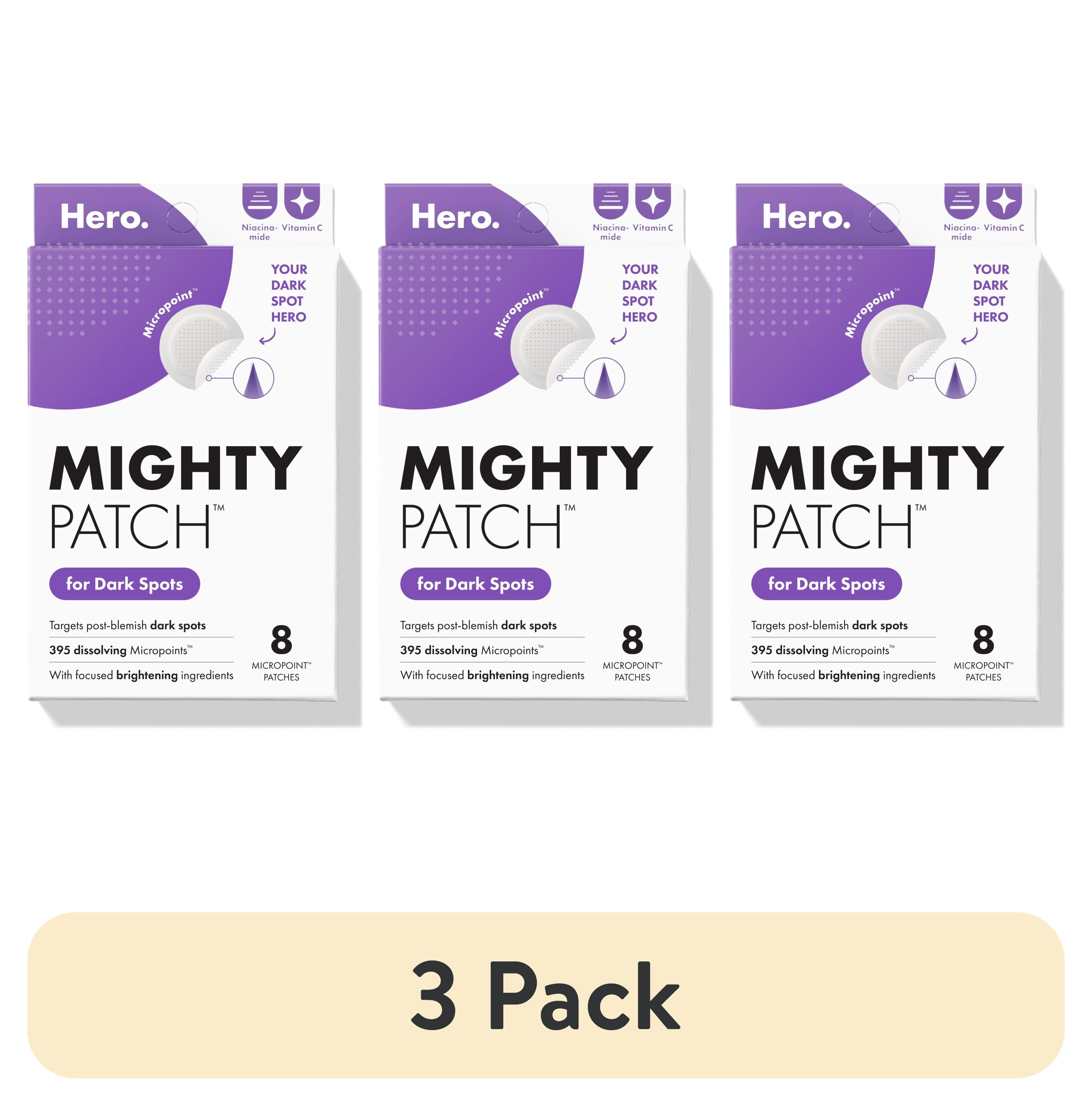 (3 pack) Hero Cosmetics Mighty Patch Micropoint for Dark Spots, Post-Blemish Dark Spot Patch, 8 Count