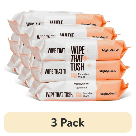 (3 pack) MightyGood Brand - Wipe That Tush Flushable Wipes - 3 Packs of 50 Wipes - 150 Total Wipes