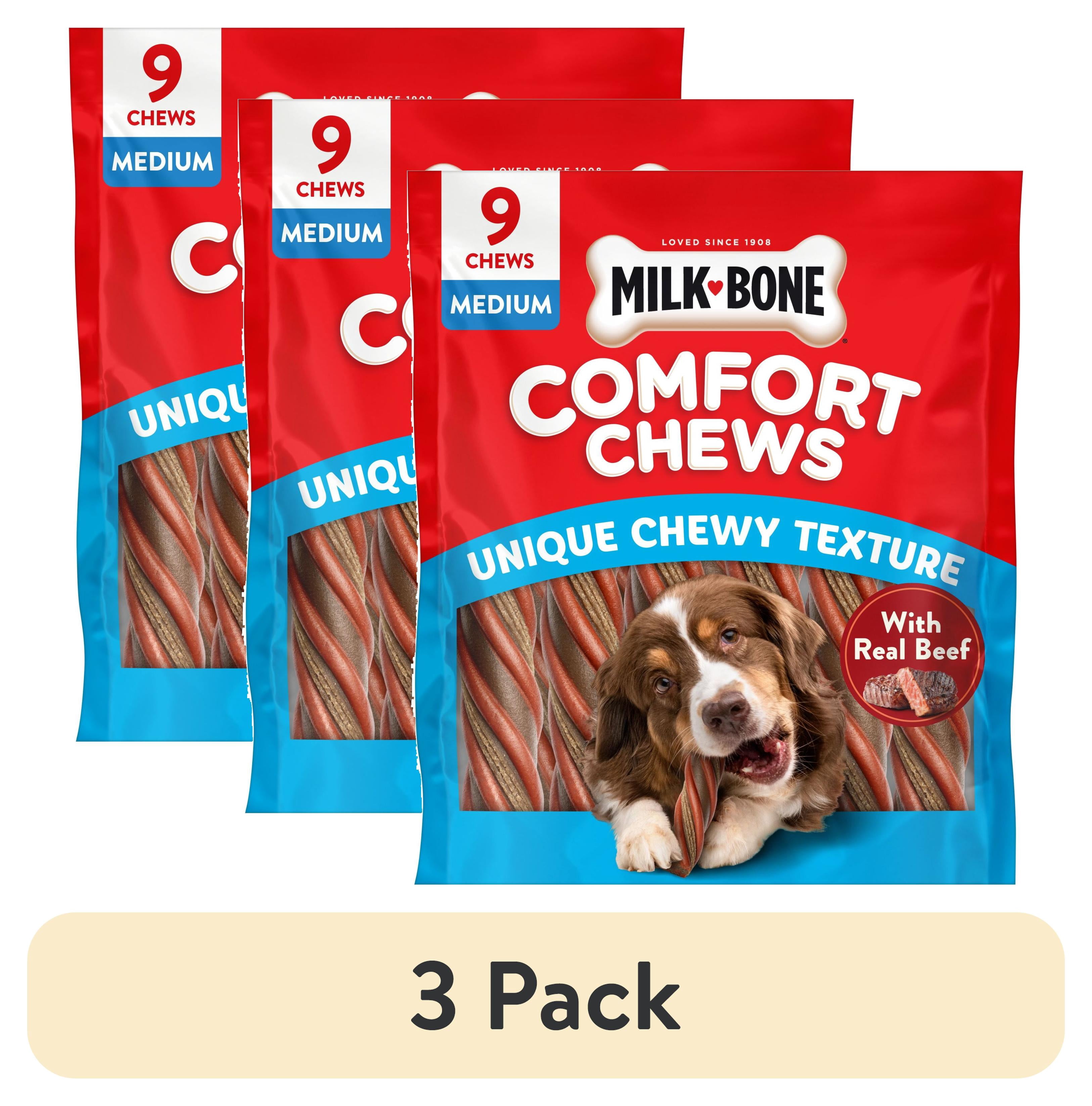 (3 pack) Milk Bone Comfort Chews, Dog Chews with Unique Chewy Texture and Real Beef, 22.2 oz Bag (9 Chews)