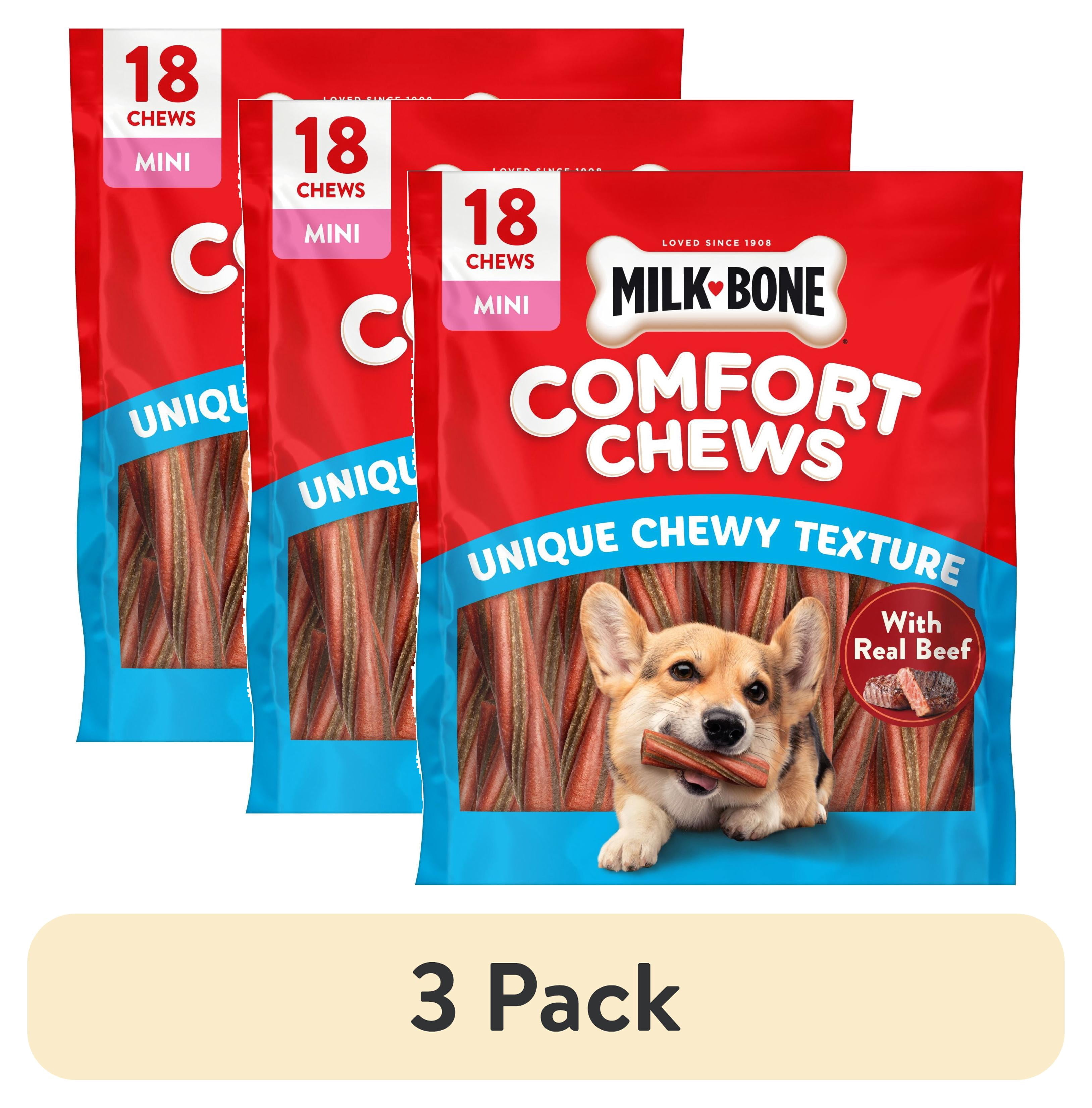 (3 pack) Milk Bone Comfort Chews, Mini Dog Chews with Unique Chewy Texture and Real Beef, 22.2 oz Bag (18 Chews)