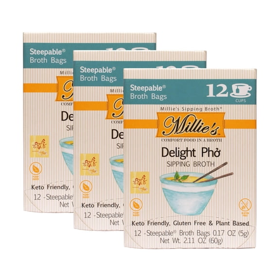 (3 pack) Millie's Sipping Steepable Broth Bags, Delight Pho, 12pk