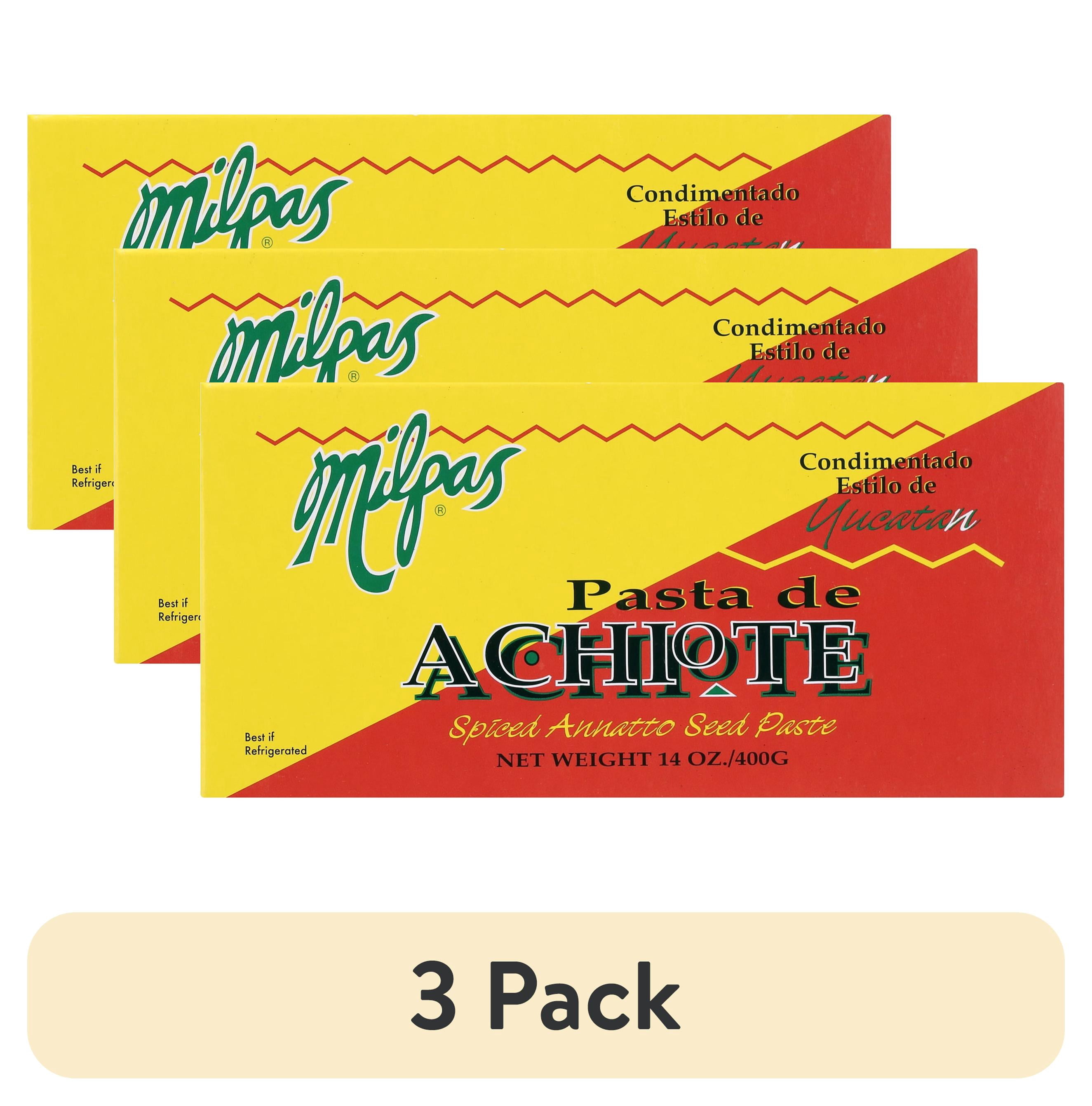 (3 pack) Milpas Pasta De Achiote cooking paste, packed in a family size 14oz individually wrapped package.