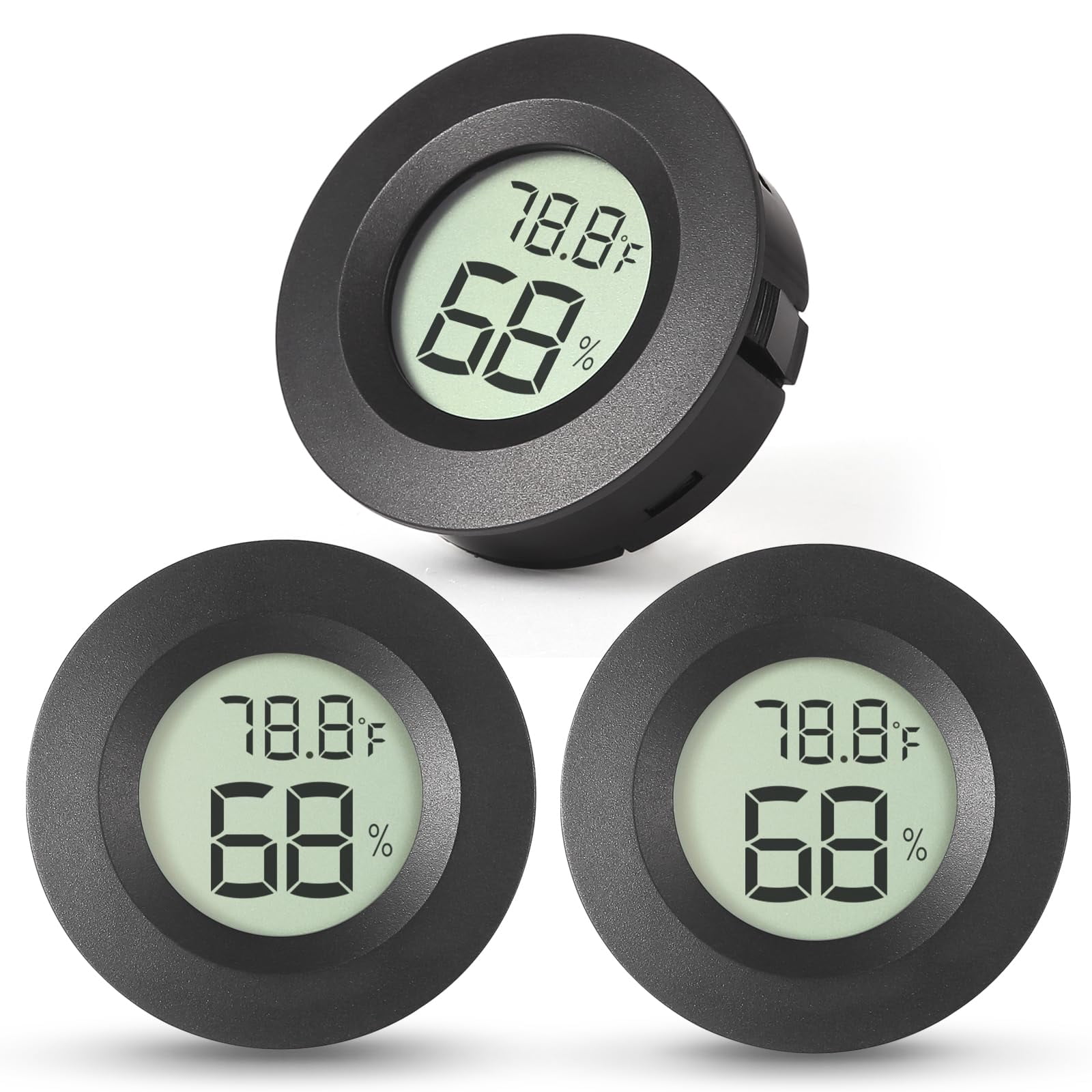 3-pack Mini Hygrometer & Thermometer  Indoor Outdoor Digital Humidity Meter Gauge Temperature ℉/℃ For Home Office Reptile Car Greenhouse Lab Terrarium Cellar.. A01 Black
