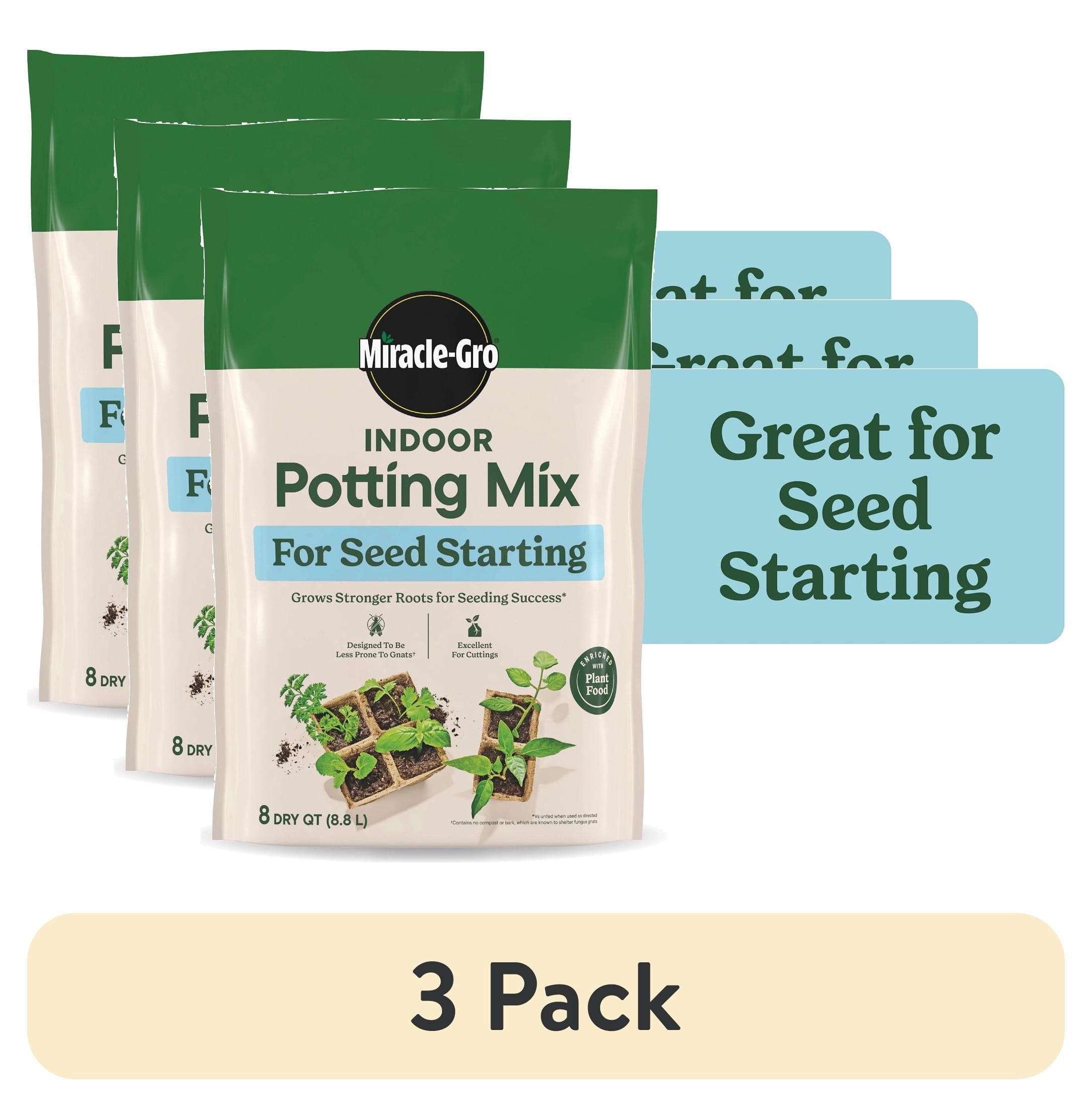 (3 pack) Miracle-Gro Indoor Potting Mix for Seed Starting, Excellent for Cuttings, 8 qt.