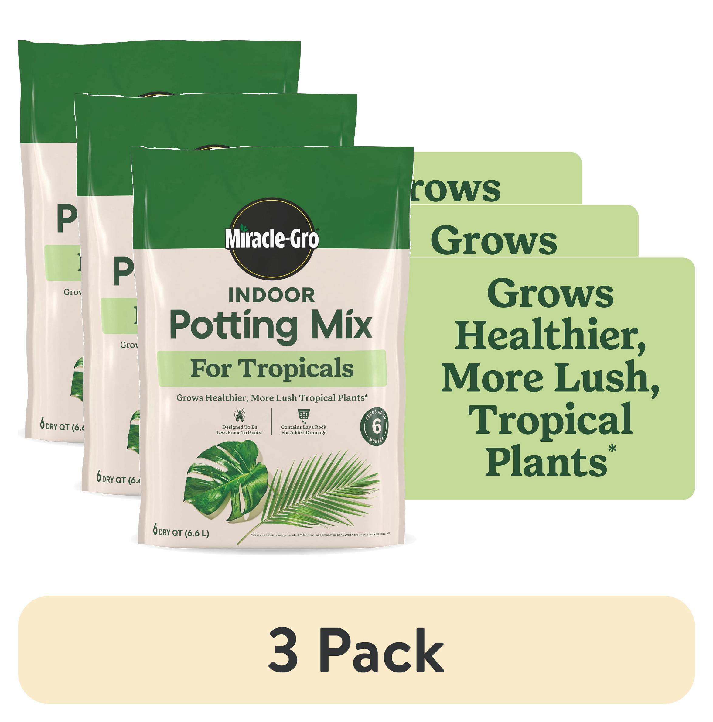 (3 pack) Miracle-Gro Indoor Potting Mix for Tropicals, For Indoor Container Plants, 6 qt.