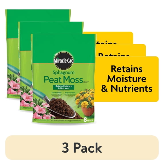 (3 pack) Miracle-Gro Sphagnum Peat Moss, 8 qt., For Containers and In-Ground