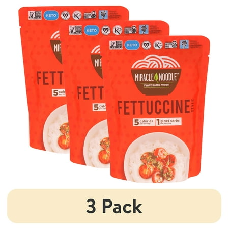 (3 pack) Miracle Noodle Fettuccine Noodles, High Protein, Low Carb Pasta, 7 oz