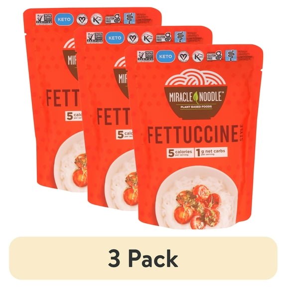 (3 pack) Miracle Noodle Ready to Eat Fettuccine Pasta, 7 Oz, Plant Based Shirataki Konjac Noodles, 5 Calories, 1g Net Carbs Per Serving, Gluten-Free