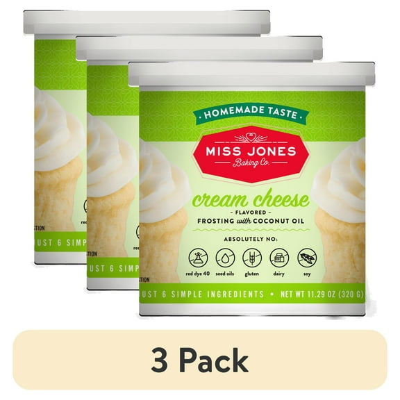 (3 pack) Miss Jones Baking Co. Natural White Cream Cheese Frosting, 11.29oz