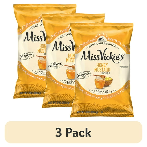 (3 pack) Miss Vickie's Honey Mustard Flavored Kettle Cooked Potato Chips, 8 oz Bag