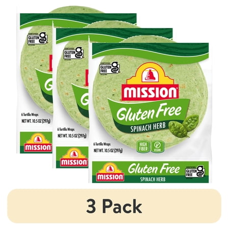 (3 pack) Mission Gluten Free Spinach & Herb Tortilla Wraps, 6 Count