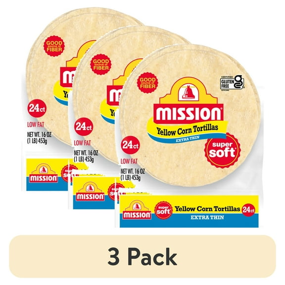 (3 pack) Mission Super Soft Extra Thin Yellow Corn Tortillas, 24 Count