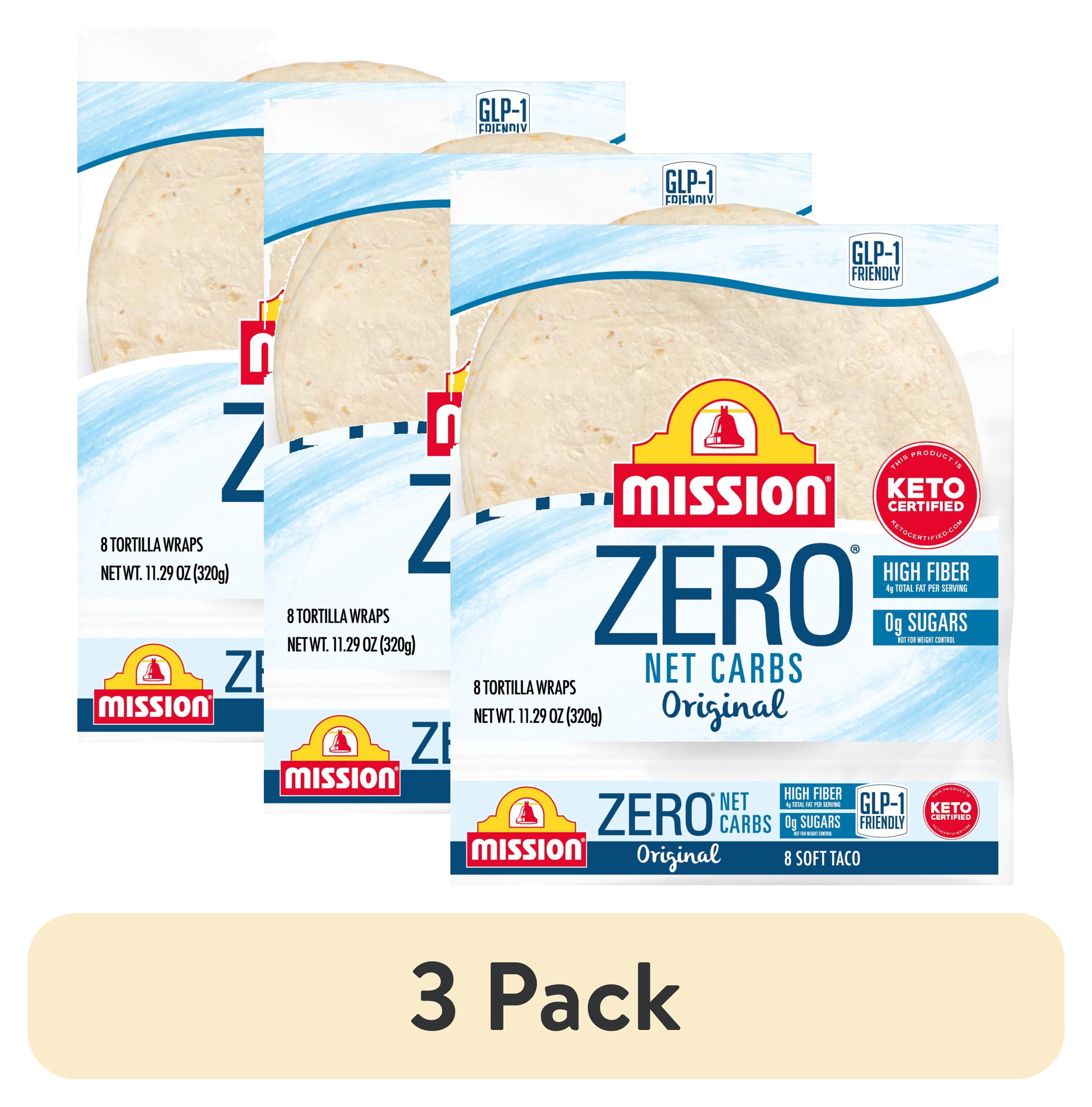 (3 pack) Mission Zero Net Carbs Original Flour Tortillas, Soft Taco Size, 8 Count