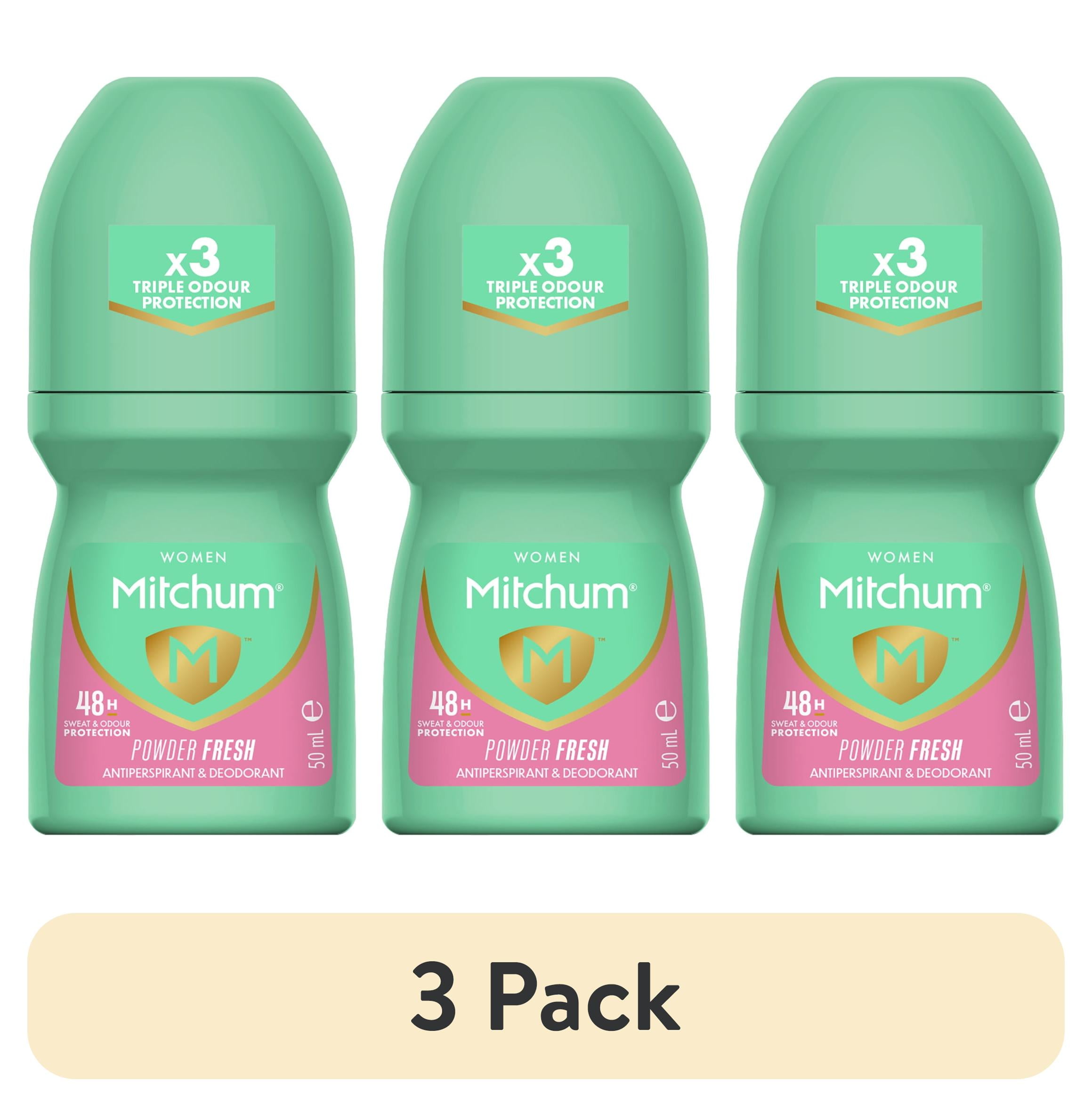 (3 pack) Mitchum Womens Triple Odor Protection Antiperspirant & Deodorant Roll-On, Powder Fresh, 1.7 oz
