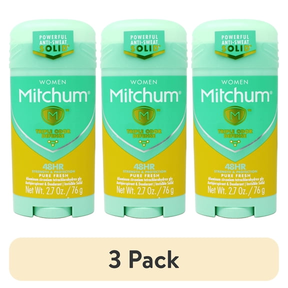 (3 pack) Mitchum Women Triple Odor Defense Invisible Solid 48HR Antiperspirant & Deodorant, Pure Fresh, 2.7 OZ